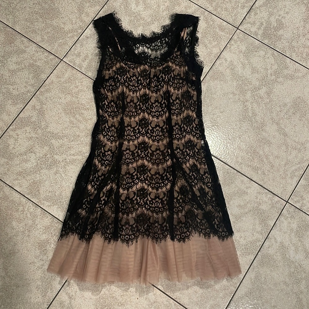 Betsy & Adam Black Illusion Lace dress with tulle
